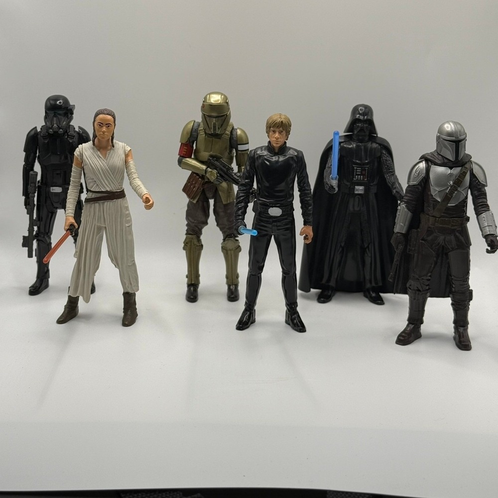 Star Wars Hasbro Action Figure Lot Darth Vader Luke Rey Mandalorian Trooper 6pc